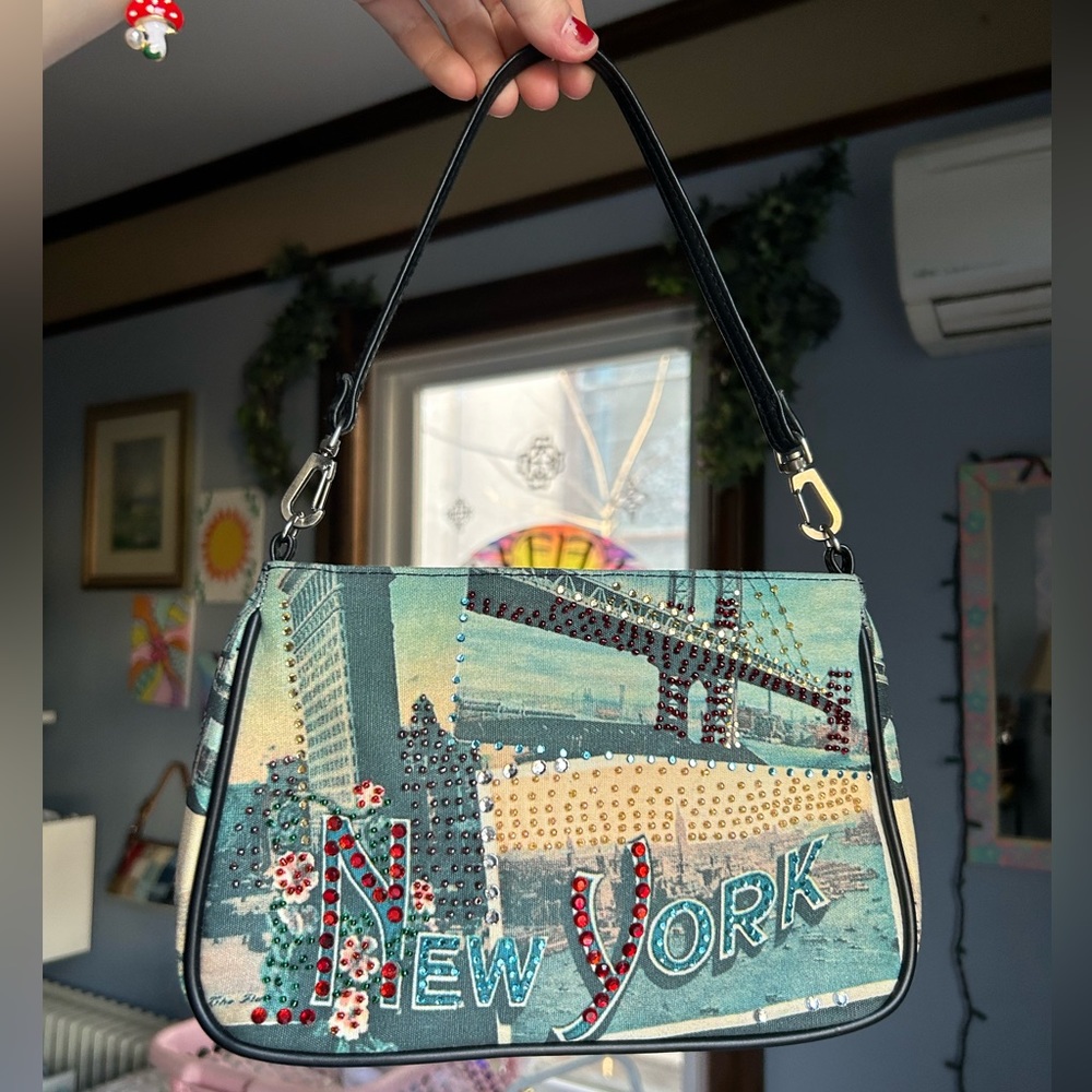 Vintage Paradox Bedazzled New York Print Shoulder Purse